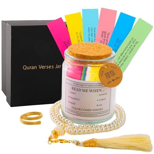 INSYOHO Quran Verse Jar, Islamic Verse Jar & Ayatul Kursi Rings & Muslim Prayer Beads, Eid Ramadan Gifts, Islamic Home Decor & Spiritual Reminder