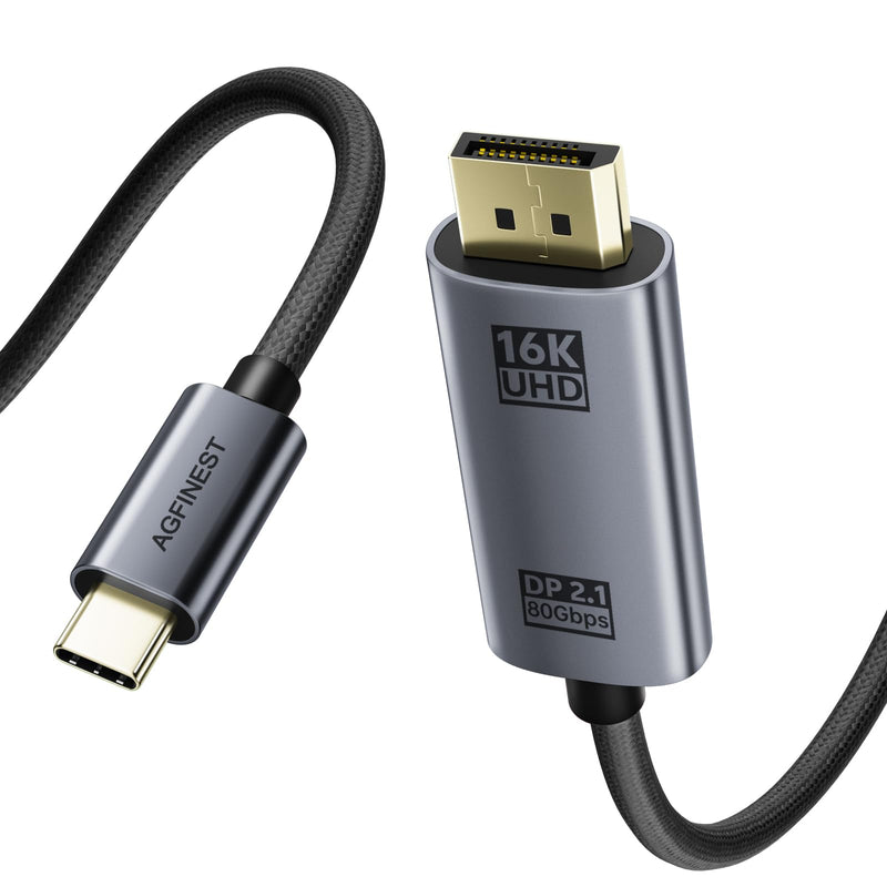 USB-C to DisplayPort 2.1 Cable, 80Gbps UHBR20, 16K@60Hz 8K@120Hz 4K@240Hz, VRR HDR Thunderbolt 5/4 Compatible with MacBook Pro, Mac mini, RTX5090, OLED Gaming Monitor, Nylon Braid 6.6FT 6.6 Feet