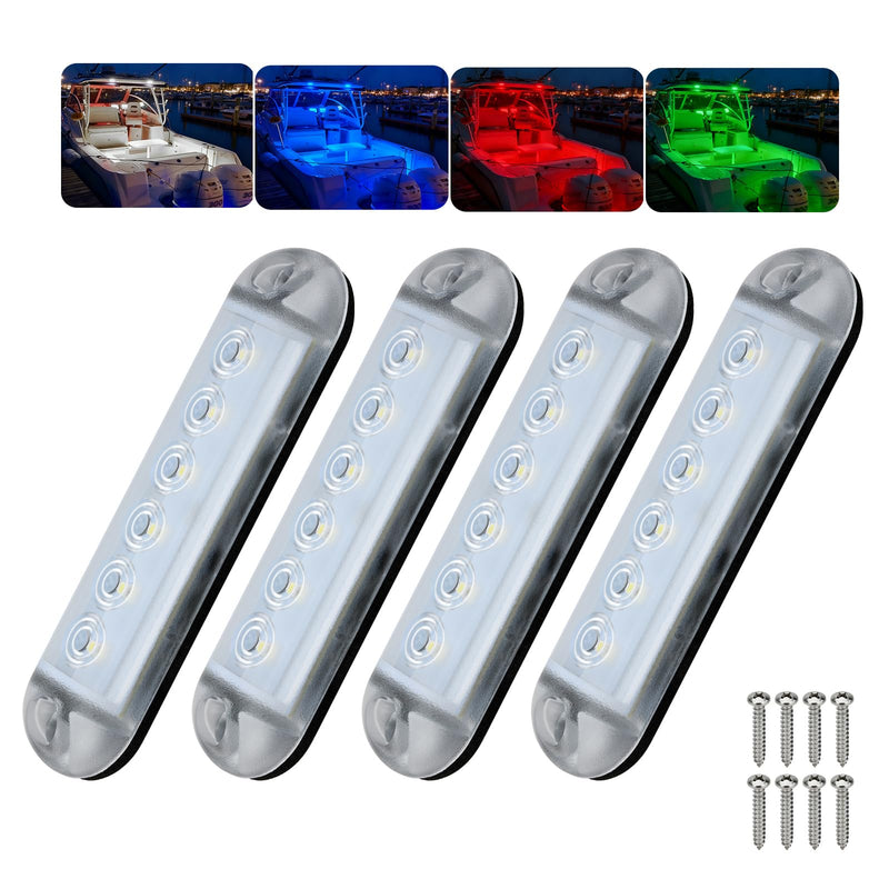 RGBW Boat LED Courtesy Light 12V 4PCS, 4 Inches Marine Courtesy Light Strip, IP67 Waterproof Boat Interior Cabin Lighting for Pontoon Sailboat Bass Yacht Kayak 4 INCH -RGBW Lights Without Switch
