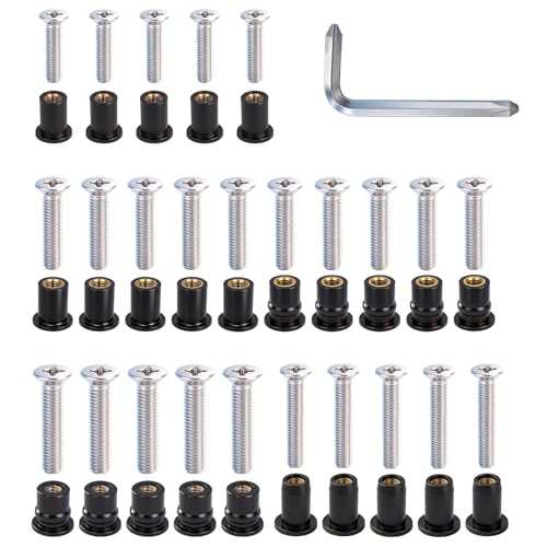 OURONOTO rubber well nuts M4 M5 M6 with brass inserts, 30-pair assortment for kayak hardware