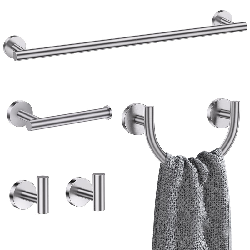 Brushed Nickel Towel Bar Set, 5-Piece Bathroom Hardware Accessories Set with Smiley Face Towel Rings, Stainless Steel Wall-Mounted Towel Holder Set for Bathroom,23.6 Inch Brushed Nickel