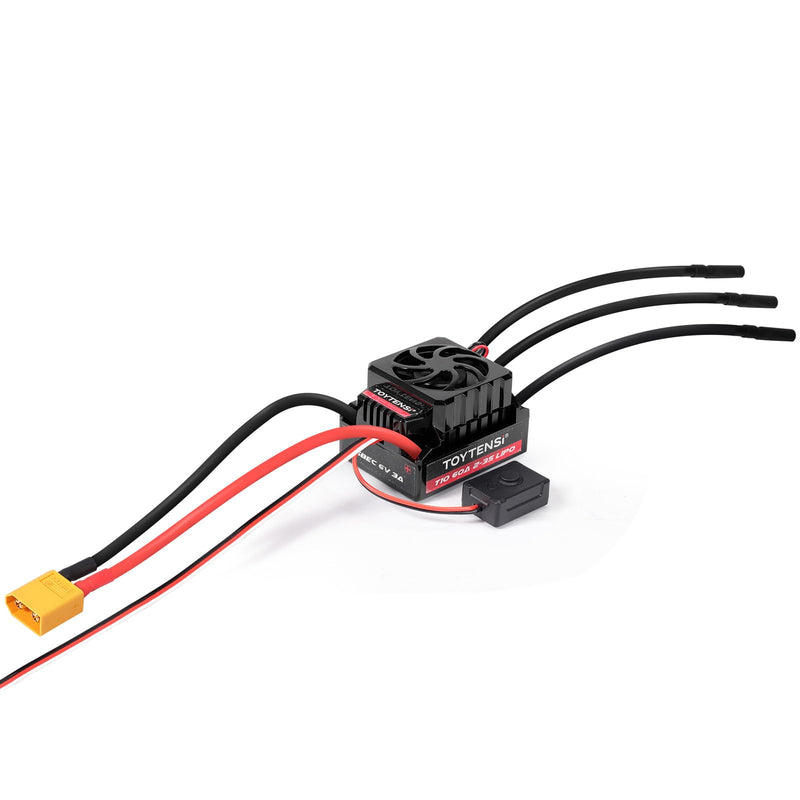 60A Waterproof Brushless ESC, 2-3S LiPo Sensorless Speed Controller for 1/10 RC Car, Truck, Buggy, Truggy, Pre-soldered XT60 & 4.0mm Bullet Connectors, 32-bit MCU - T10 Series 1/10 60A 2-3S XT60