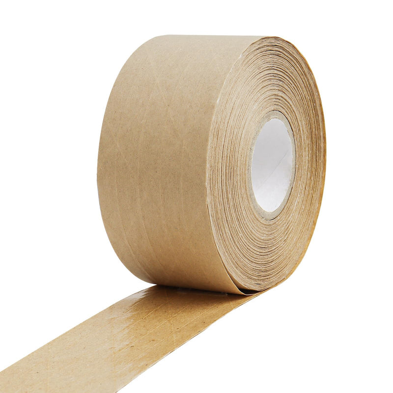 Reinforced Water Activated Gummed Kraft Paper Tape,1.9 inch x 49.2 yd Brown Packing Tape for Heavy Duty Secure Packing and Shipping