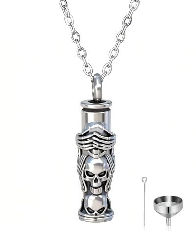 Cylinder Ash Necklace for Men Skull Cremation Jewelry Urn Keepsake Pendant Goth Necklace Memorial Jewelry Gifts Silver