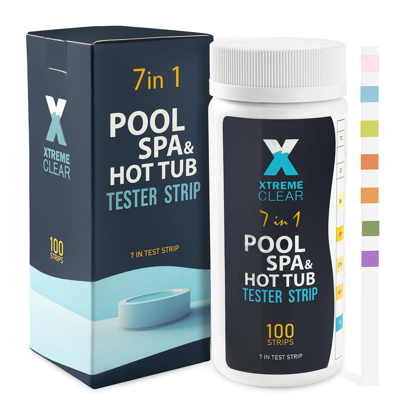 7-in-1 Swimming Pool Hot Tub & Spa Test Strips, 100 Count Pool Water Test Kit for Bromine, Chlorine, pH, Alkalinity, Hardness, Cyanuric Acid – Quick & Accurate Pool and Spa Water Testing