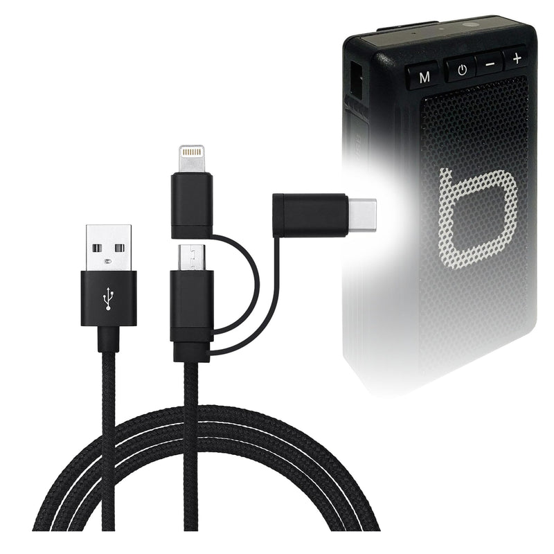 BoxWave Cable Compatible with Bumpboxx Retro Pager - AllCharge 3-in-1 Cable - Jet Black