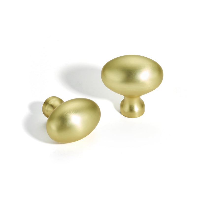 TUNNY 10 Pack Oval Ellipse Single Hole Cabinet Knob-Brushed Gold Single Hole Furniture Hardware Knob for Bathroom Dresser Kitchen Cabinets Bedroom Cabinet Pull Brushed Gold Knob - 1.32"(33.6mm) Diameter - 10Pcs