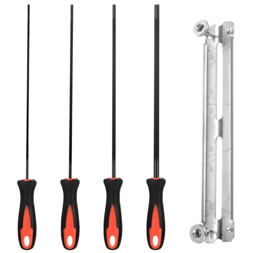 Set of 4 Files for Chainsaw File Set, 3.2 mm, 4.0 mm, 4.8 mm, 5.5 mm Round File Chainsaw Sharpening Files, Round Files for Chainsaw File, Chainsaw Files Set, Metal Saw Chain Files, with 1 Mandrel