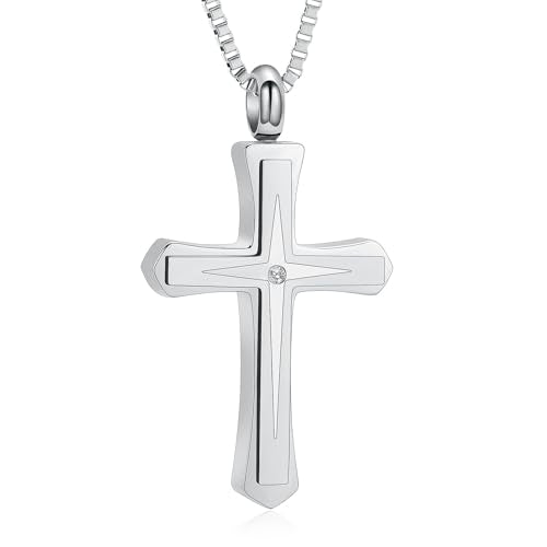 XSMZB Cross Cremation Jewelry for Human Pet Ashes Keepsake Urn Pendant Funeral Cross Memorial Ashes Necklace for Women Men Silver