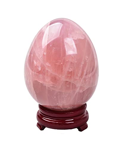 AMOYSTONE Natural Rose Quartz Decorative Egg, Extra Large Healing Stone, Irregular Crystal Carving for Home Decor & Reiki, 4-4.2", Collection & Gift 2X-Large Pink