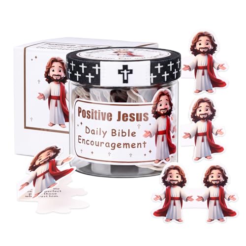 Hollowfly Easter Positive Jesus Cards Jar Set with Rubber Cross-60 Daily Encouragement & Scripture Bracelet Mini Jesus Blessings, Easter Emotional Christian Gift for Women Family Friends Colleagues