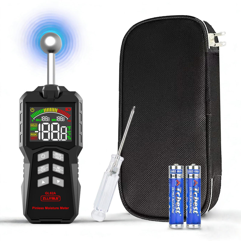 [Australia - AusPower] - Pinless Moisture Meter, Spherical Ball Probe Non-Invasive, High Precision Damp Detector with Backlit LCD, 5-40mm Depth for Walls, Drywall, Concrete, Woodworking & Mold Prevention 
