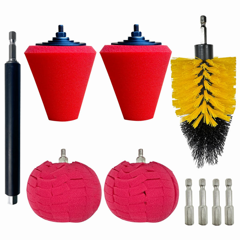 [Australia - AusPower] - 10 Pcs Car Wheel Hub Drill Polishing Cone Sponges, Polishing Pads, Polishing Balls, with Handheld Extension Holder, Suitable for Standard Household Electric Drills. ball & cone_10 