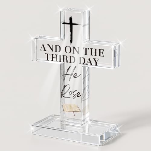 PVOPVO Christian Religious Easter Decorations Christian Easter Cross Desk Sign for Home Gifts for Women Men Friend Home Office Prayer Room Bedroom Shelf Desk Table Decor ROSE