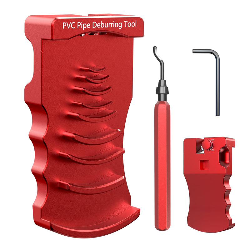 [Australia - AusPower] - 9-in-1 PVC Pipe Deburring Tool, Adjustable Chamfer Tool 0.5"–4", PVC Pipe Reamer, Plastic Pipe Deburr Tool for PVC CPVC ABS PP PE, Plumbing Chamfer Reamer Tool Set (Red) Red 