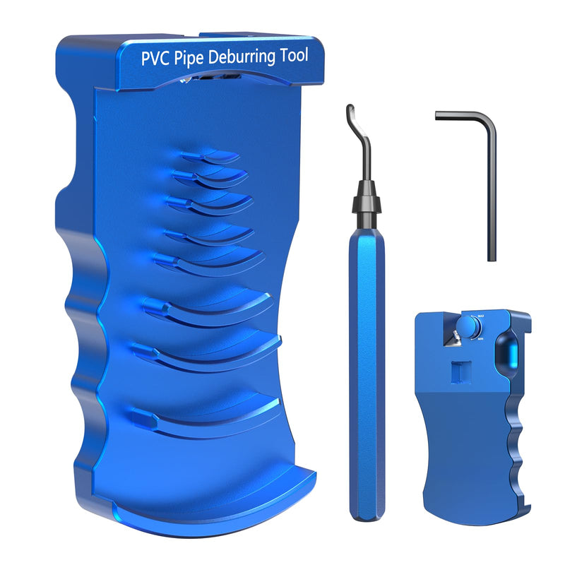 [Australia - AusPower] - 9-in-1 PVC Pipe Deburring Tool, Adjustable Chamfer Tool 0.5"–4", PVC Pipe Reamer, Plastic Pipe Deburr Tool for PVC CPVC ABS PP PE, Plumbing Chamfer Reamer Tool Set (Blue) Blue 