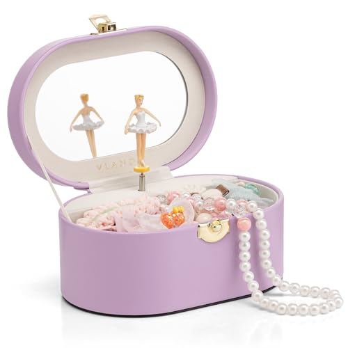 VLANDO Musical Jewelry Box for Girls, Oval Design with Spinning Ballerina B.Purple