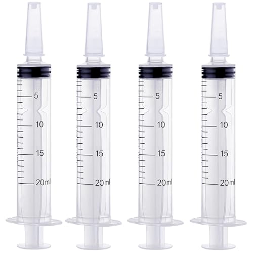Syringes 20 ml Syringe Pack of 4 20 ml Disposable Syringes Plastic Dosing Syringe | HXC Syringe 20 ml with Cap Sterile Feed Syringe for Laboratory Animal Feeding Plant Watering Adhesive Application Halloween