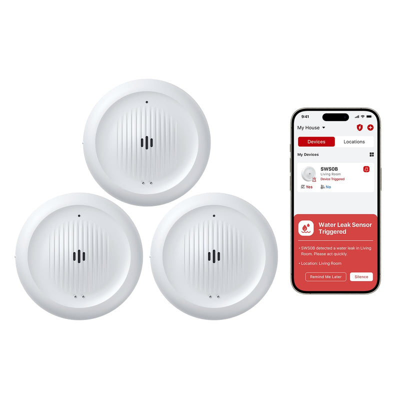 X-Sense Wi-Fi Water Leak Detector Kit, Smart Water Sensor Alarm with App Alerts and Ultra-Slim Design, Water Alarm Leak Detector for Basements, Model SWS0B, 3 Packs