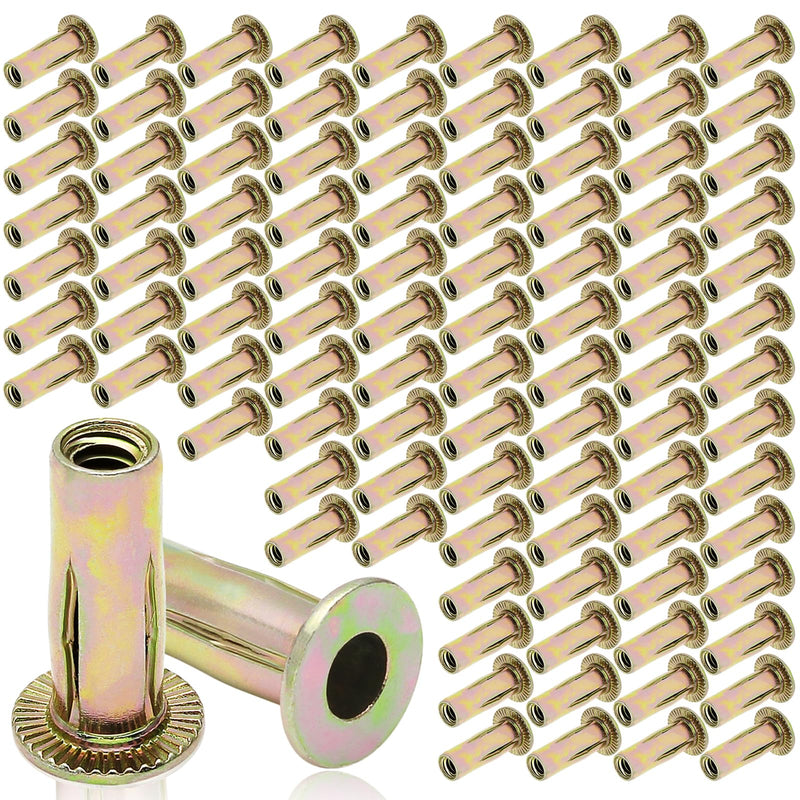 100Pcs Steel Multi Grip Rivet Nuts Pre Bulbed Shank Zinc-Plated Flat Head Threaded Insert Nut Construction Fasteners for Industrial (1/4-20) 1/4-20 Inch 100
