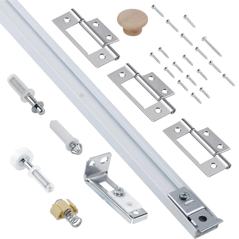 Bifold Door Hardware Kit with 24-Inch One-Piece Track, Bi-fold Closet Door Track Kit Bifold Closet Door Hardware Kit Folding Door Hardware Repair Replacement Tool Kit 24''Track(1x24''Track)