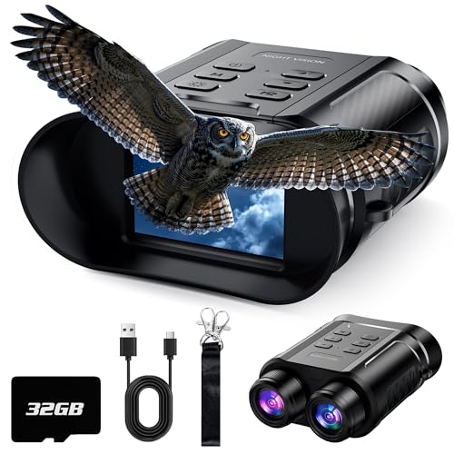 Birthday Gifts & Night Vision Goggles - Upgraded High Powered 4K Infrared Binoculars - 10X Optical & 8X Digital Zoom/Rechargeable/32GB Card/Flashlight, Camping Exploration Gift for Men Dad Husband Bright Black