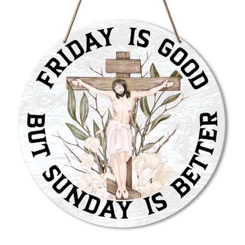 Friday Is Good Christian Spring Easter Decor Sign for Home Room Decorations, Spring Religious Bible Verse Scripture Decoration for Home Room Christian Easter Gifts for Women Men
