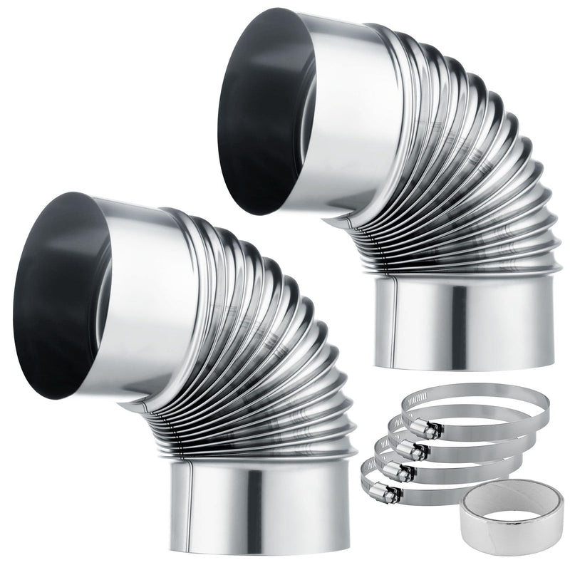 Rocaris 4 Inch 90 Degree Dryer Elbow Vent Tube with 4 Clamps and Aluminum Foil Tape, Stainless Steel Dryer Vent Elbow Connector for 4" HVAC Duct Pipe Ductwork (2PC) 2PCS