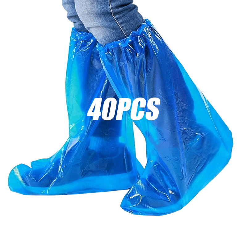 Pack of 40 Disposable Shoe Covers, Waterproof Shoe Covers with Elastic Band, Overshoes, Disposable, Non-Slip, PE Rain Sleeves for Outdoor, Camping, Travel, Blue, 38 x 50 cm