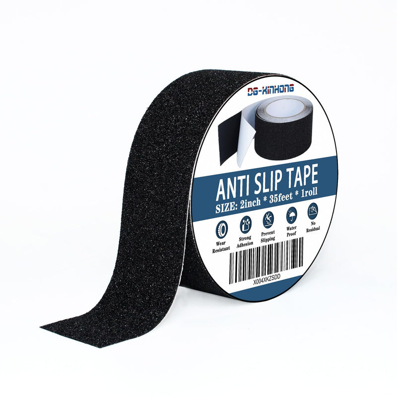 Anti-Slip Tape, 2 inches x 35 feet Safety Anti-Slip roll, 80-Grit Black Waterproof Durable Anti-Slip Strip, Suitable for Stairs, ramps, Decks, Trailers, for Indoor/Outdoor use.