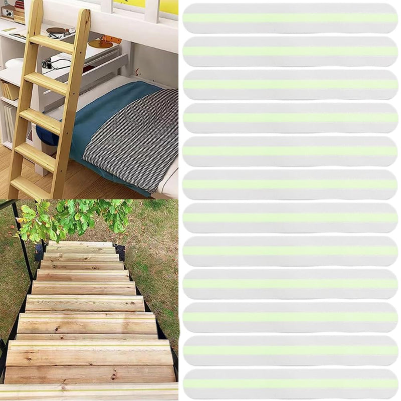 12Pcs Clear Anti Slip Tape with Glow in The Dark, 1.57inch x 13inch, Transparent Grip Tape Non-Slip Adhesive Tape Indoor/Outdoor Stair,Tubs, Boats, Safety Grip Tape Non Skid Roll for Stair Steps #05Clear with Glow 1.57 inch x 13 inch 12pcs