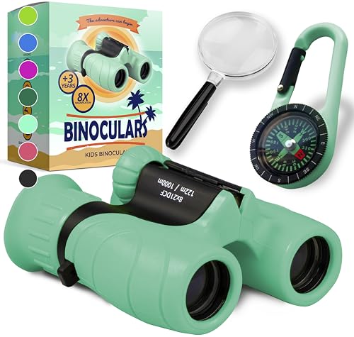 Binoculars for Kids – Perfect Toy for Little Boys and Girls – Extensive Set Incl. Magnifying Glass & Compass – Powerful Magnification 8X21 – 3 to 12 Year Old Kids for Toddler Mint Green