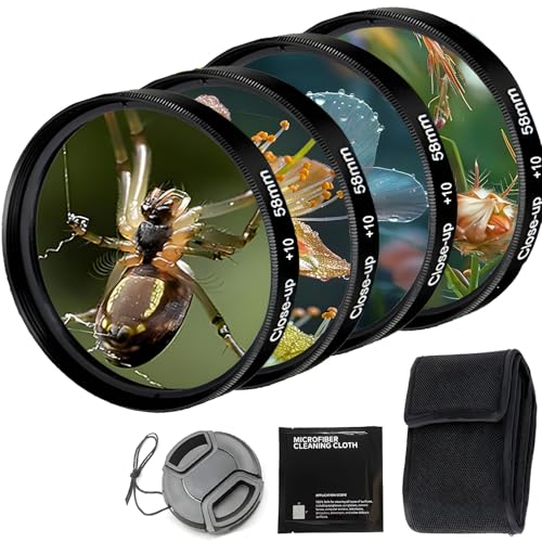 62mm Close-Up Lens Filters Kit 4 Pieces (+1 +2 +4 +10) Macro Filter Set, Lens Cap & Cleaning Cloth - Compatible with Canon, Nikon, Sony, Pentax, Olympus, Fuji & More Camera Lenses (62mm) 62mm