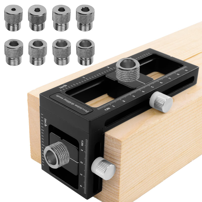[Australia - AusPower] - Upgraded 2-in-1 Drill Guide Positioning Clamp, Self Centering Drill Clamp, Graduated Metal Woodworking Tool with 8 Drill Bushings 3-10mm, Vertical Multi Angle Drill Jig for Straight Holes Black 