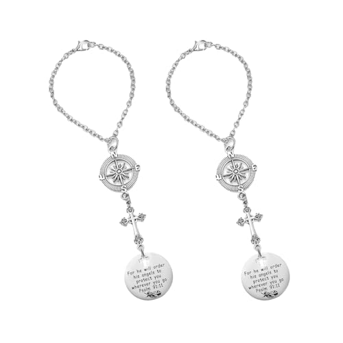 2 Pack Cross Car Charms, Religious Gift for Bible Verse Psalms 91:11
