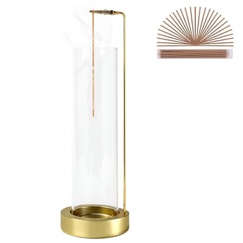 Incense Holder for Sticks, Anti-Ash Flying Incense Burner with 30 Incense Sticks, Detachable Glass Ash Catcher (Stainless Steel, Gold) Gold-1pc Stainless Steel