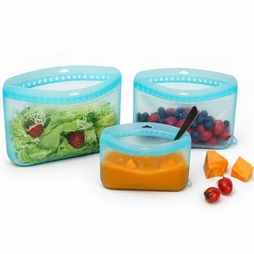 haakaa Reusable Silicone Food Storage Bags, 16/33/50.7 oz, 3 Pack 500ML+1000ML+1500ML
