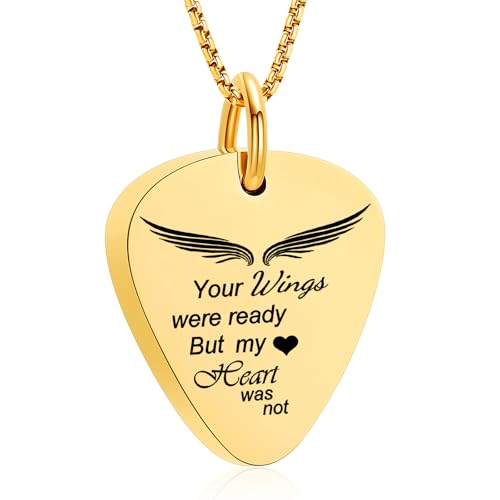 Oinsi Cremation Jewelry Guitar Pick Urn Necklaces for Ashes for Women Men Memorial Ash Keepsake for Loss of Loved Ones - Your Wings Were Ready my Heart was not Gold