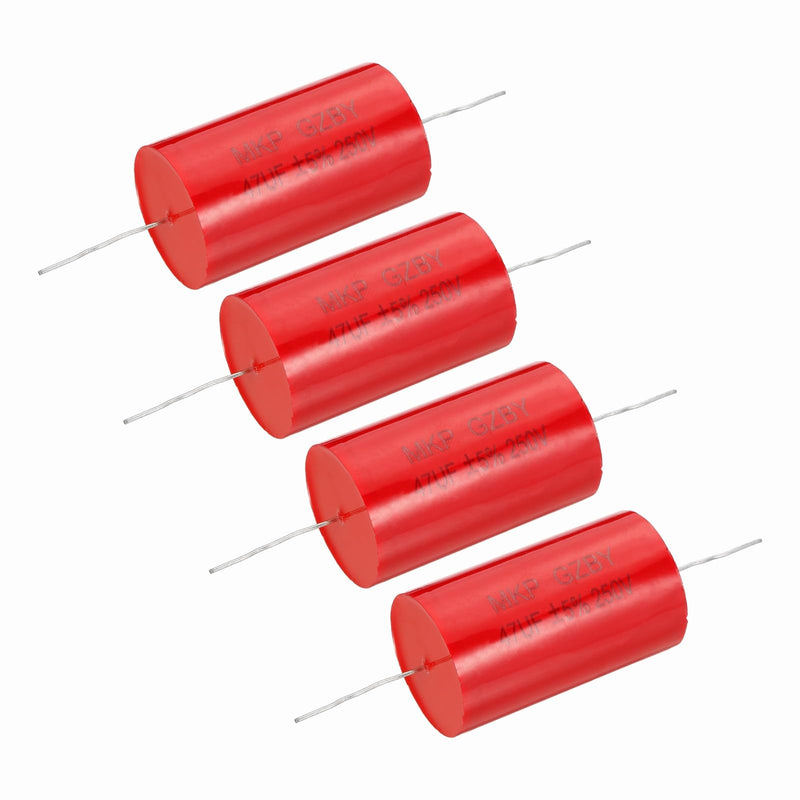 MECCANIXITY 4pcs 47uf Frequency Divider Capacitor, 250V Red Axial Audio Speaker Crossover MKP Film Capacitor 4