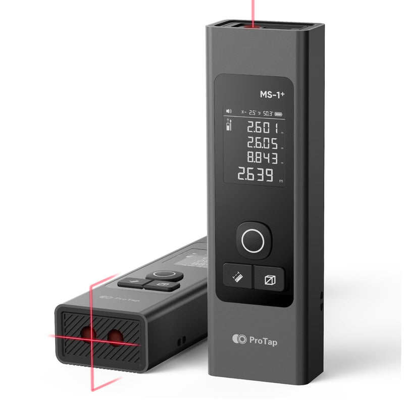 2-in-1 Laser Measure & Line Laser 393 FT - Distance Meter with Cross-Line, Laser Level with 3 Lasers Heads, Type-C Rechargeable- Area/Volume/Pythagorean for Construction, Tiling, 1.4" Black LCD