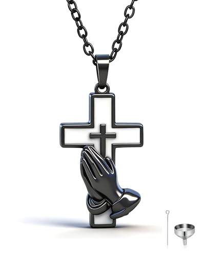 Cross-shaped Ashes Necklace, Customizable for Pet or Human Ashes, Suitable for Both Men and Women Black