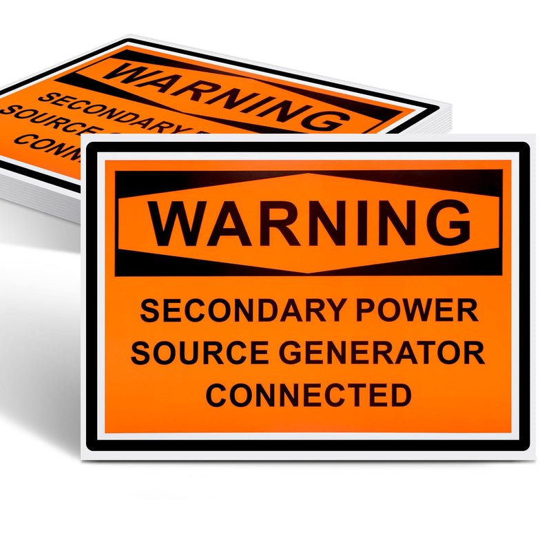 10 Pcs WARNING Secondary Power Source Generator Connected Safety Decal Label - 5 x 3.5 Inch Vinyl Warning Sign Stickers for Electrical Industrial Notices