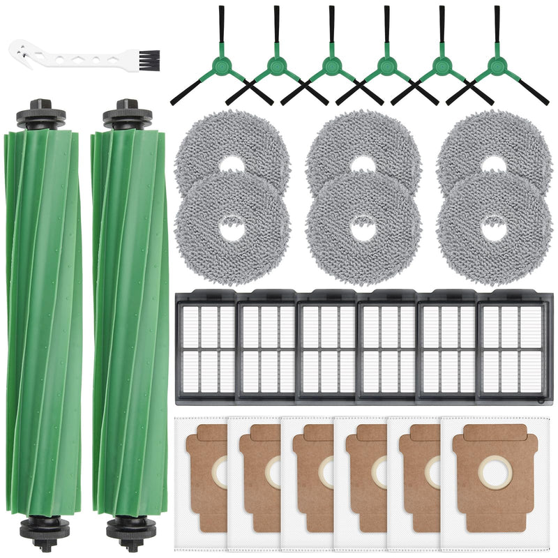 27 Pack Replacement Accessories for iRobot Roomba Plus 405 Combo/505 Combo/507 Combo Robot Vacuum Cleaner, 2 Main Brushes 6 Side Brushes 6 HEPA Filters 6 Mop Pads 6 Dust Bags 1 Cleaning Brush