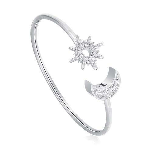 Oinsi Sun Moon Crescent Cuff Urn Bracelet Mental Bangle for Ashes Keepsake Opening Bracelet for Women and Men Urn to Hold Ashes for Love one Silver