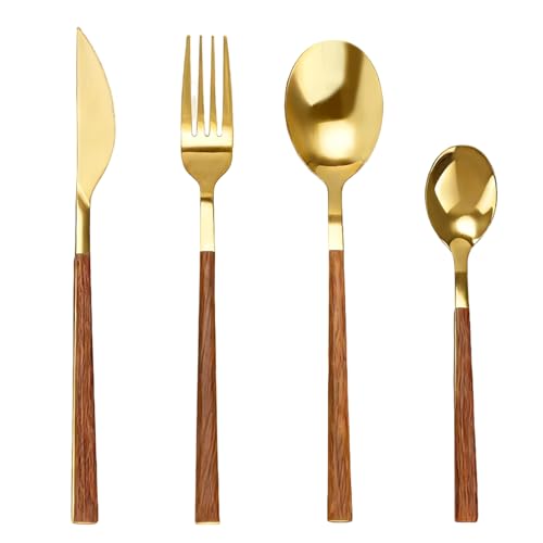 24 Piece Golden Silverware Set, Flatware Cutlery Set for 6