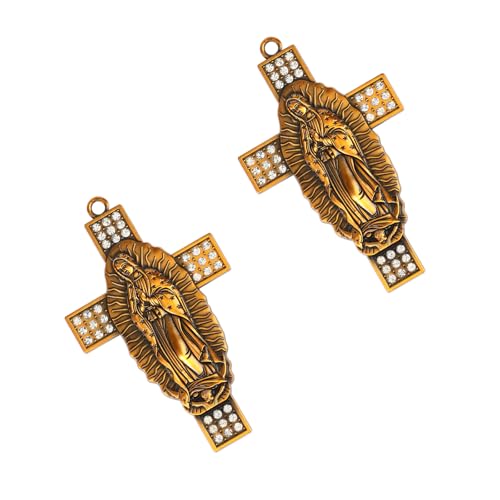 Gorgeoos 2 Pack Our Lady of Guadalupe Cross Wall Decor, Gold Plated Rhinestone Religious Wall Hanging Ancient Gold