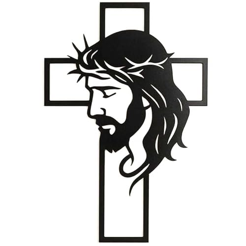 WNXURT Father’s Day Christian Gift, Jesus Cross Metal Wall Art, Religious Wall Sculpture, Christian Faith Decor for Home, Church, Prayer Room, Black, 12.59 x 9.84 Inch Black Jesus Cross
