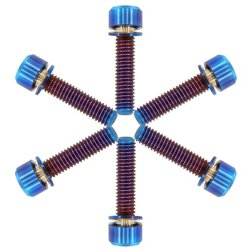 TIRYTU burnt blue titanium M6x25mm hex bolts with washers, 6-piece set