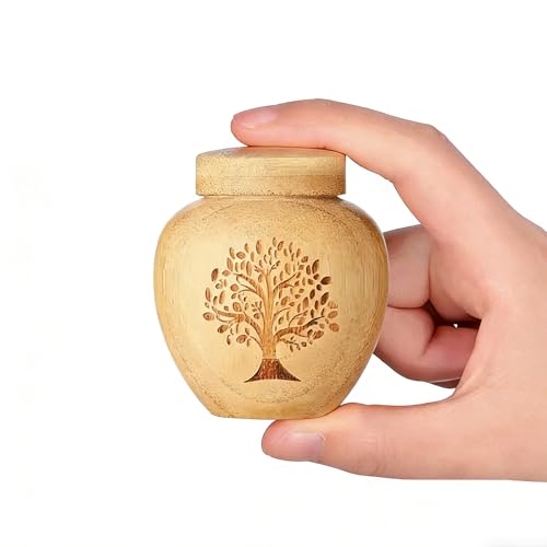 Small Urns for Keepsake Sharing Made of Bamboo, Mini Urn with Tree of Life Pattern Engraved Biodegradable Urn for Human Pet (1PC) 1pc