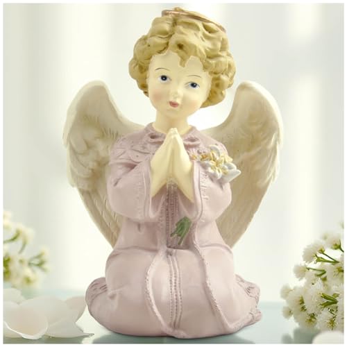 Kneeling Praying Angel Figurine with Flowers, 5.12 Inch